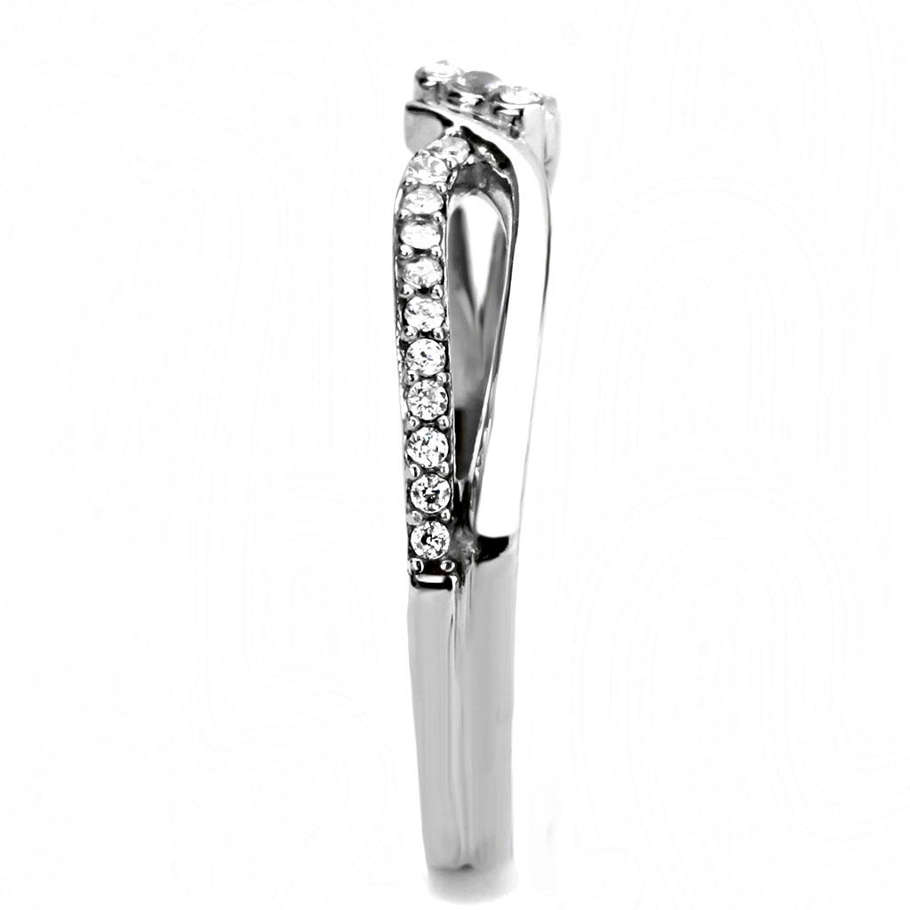 DA156 - High polished (no plating) Stainless Steel Ring with AAA Grade CZ in Clear