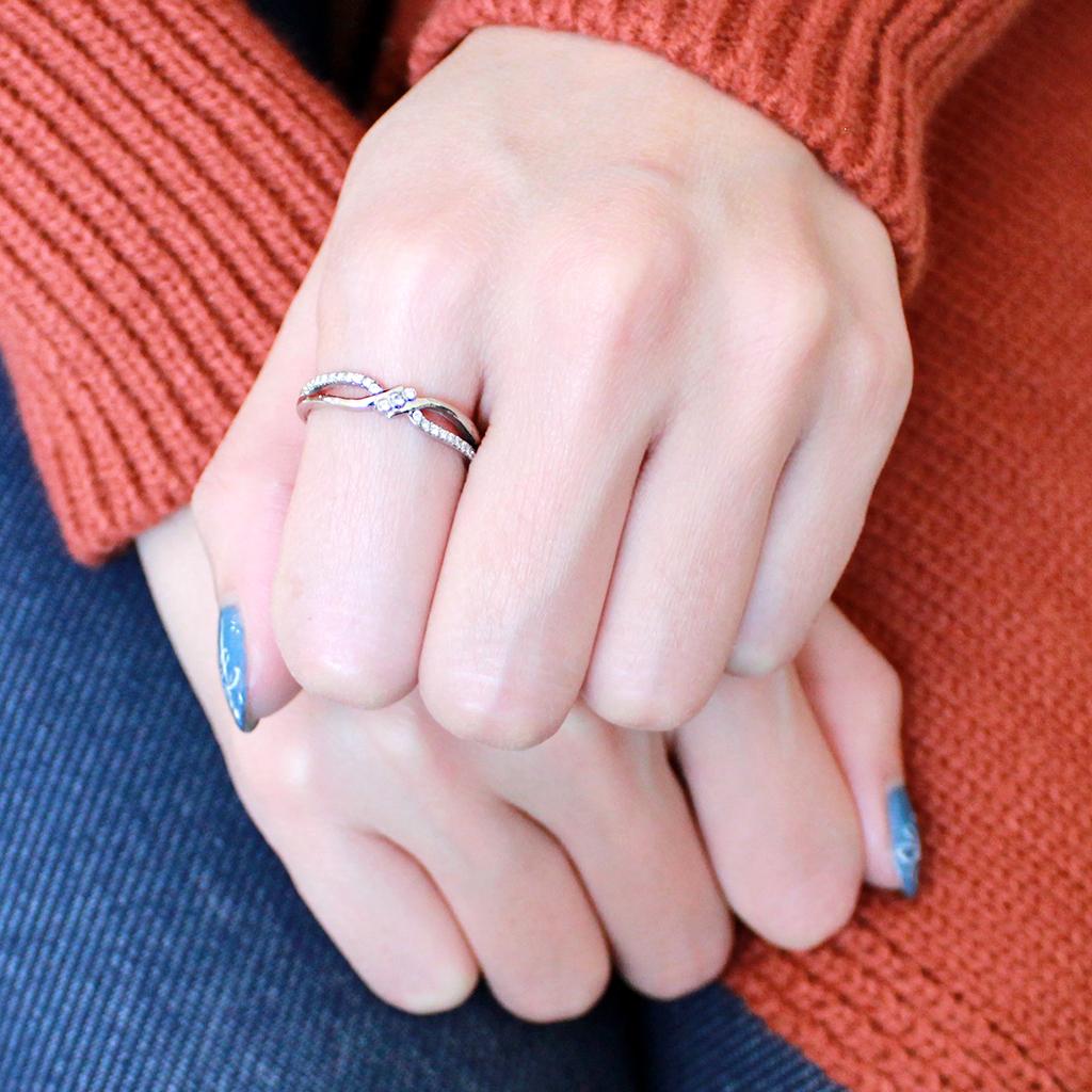 DA156 - High polished (no plating) Stainless Steel Ring with AAA Grade CZ in Clear