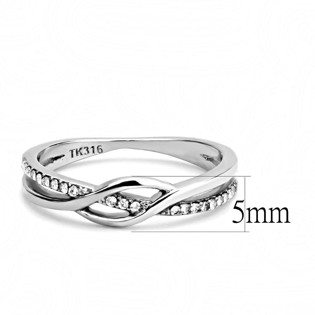 DA157 - High polished (no plating) Stainless Steel Ring with AAA Grade CZ in Clear