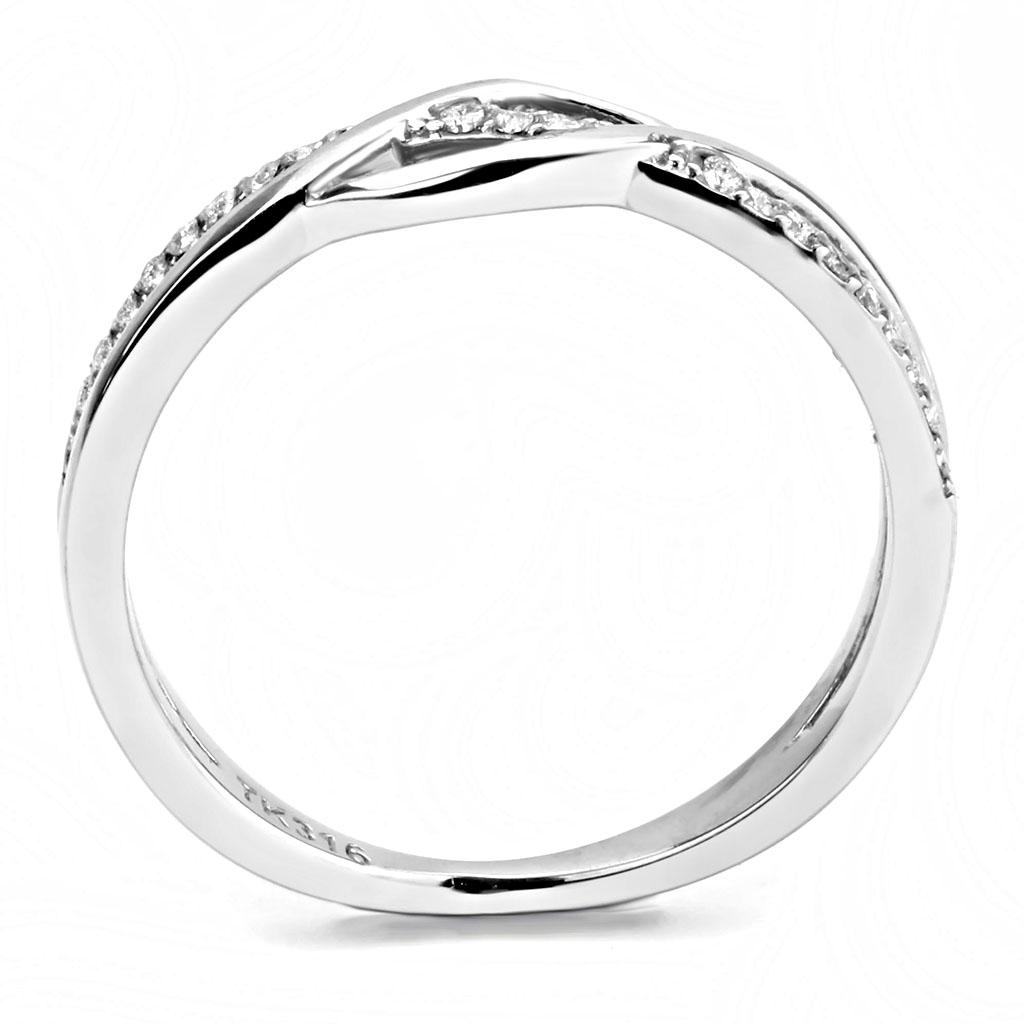 DA157 - High polished (no plating) Stainless Steel Ring with AAA Grade CZ in Clear