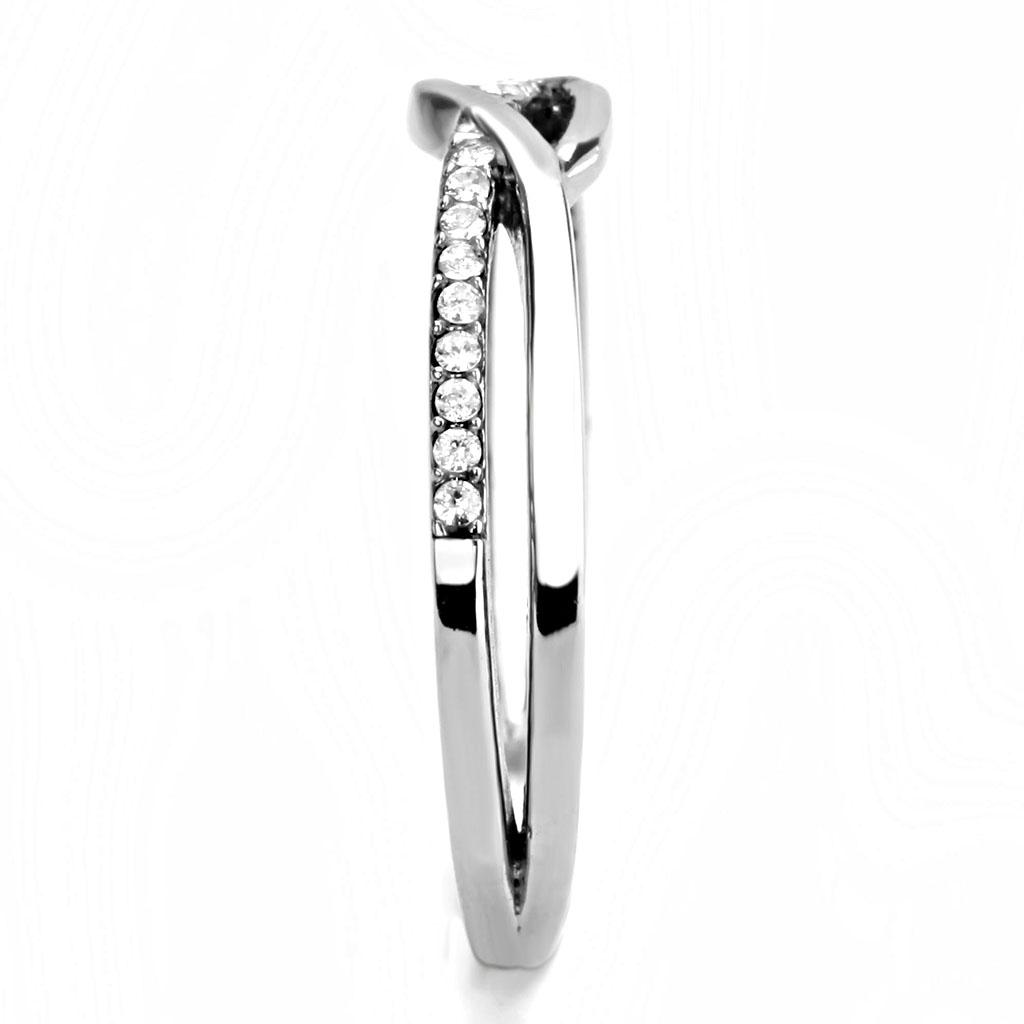 DA157 - High polished (no plating) Stainless Steel Ring with AAA Grade CZ in Clear