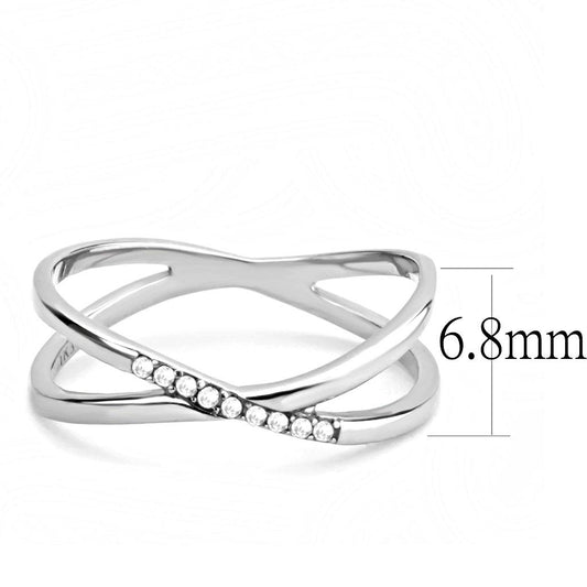 DA158 - High polished (no plating) Stainless Steel Ring with AAA Grade CZ in Clear