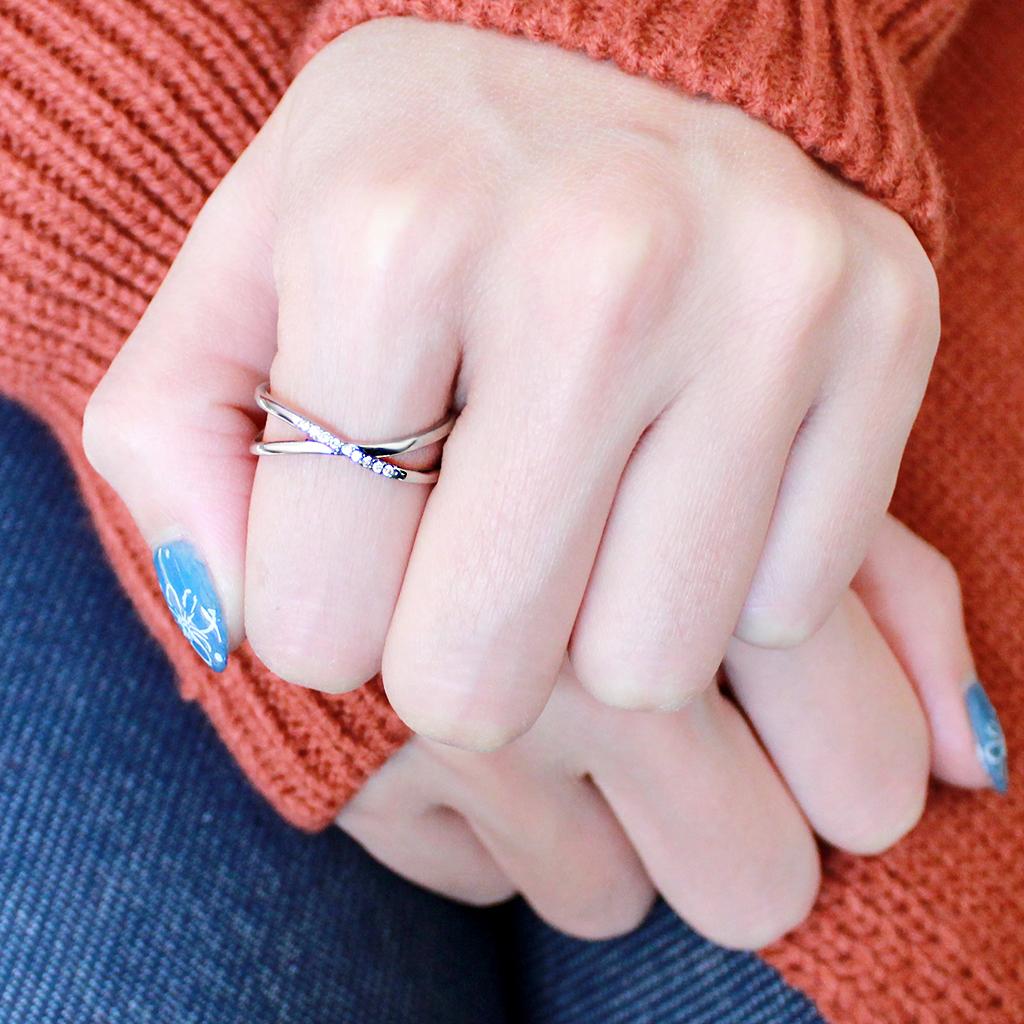 DA158 - High polished (no plating) Stainless Steel Ring with AAA Grade CZ in Clear