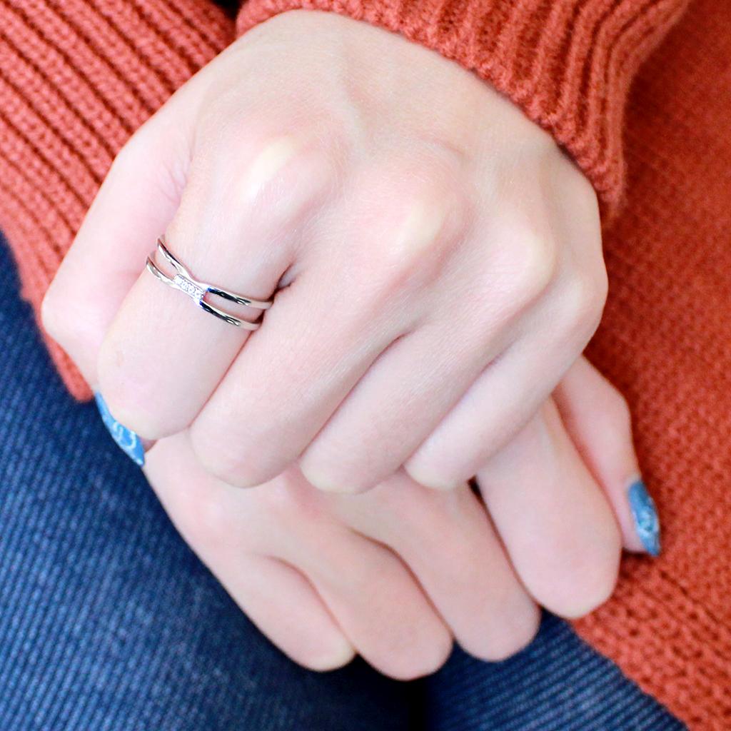 DA160 - High polished (no plating) Stainless Steel Ring with AAA Grade CZ in Clear
