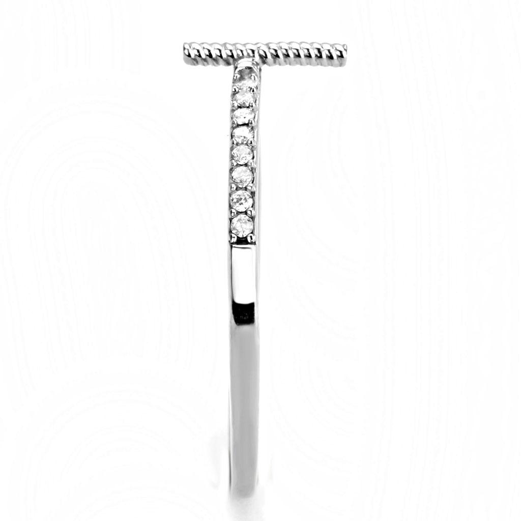 DA161 - High polished (no plating) Stainless Steel Ring with AAA Grade CZ in Clear