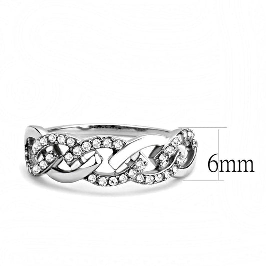 DA163 - High polished (no plating) Stainless Steel Ring with AAA Grade CZ in Clear