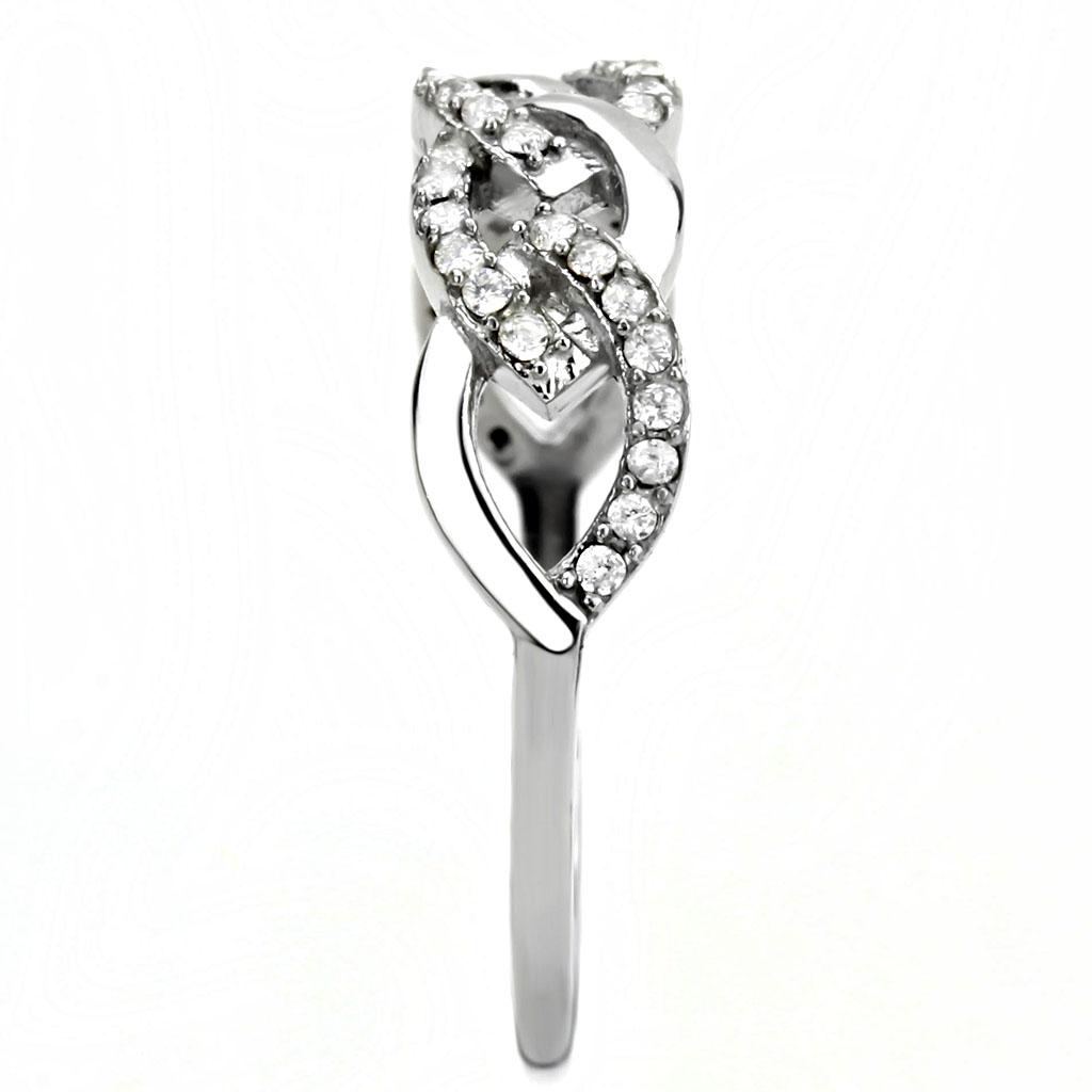 DA163 - High polished (no plating) Stainless Steel Ring with AAA Grade CZ in Clear