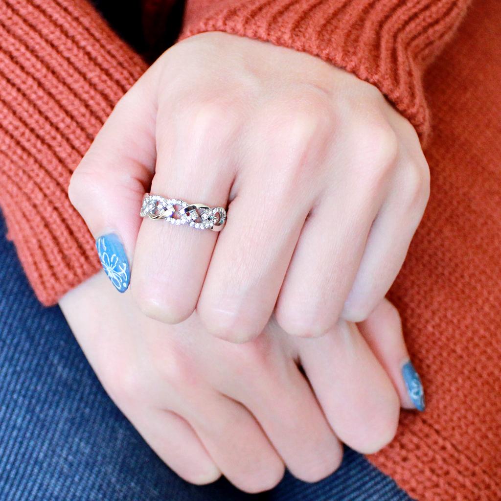 DA163 - High polished (no plating) Stainless Steel Ring with AAA Grade CZ in Clear