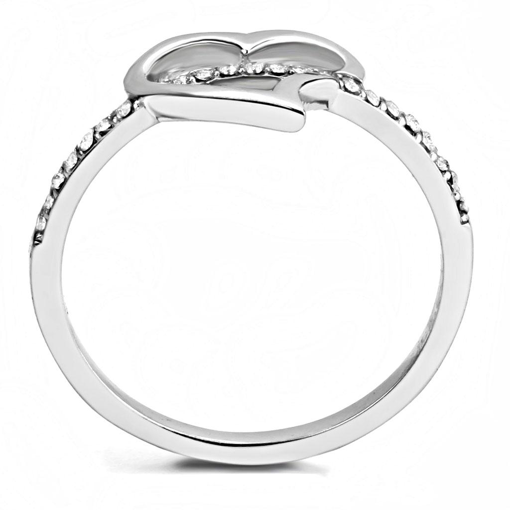 DA164 - High polished (no plating) Stainless Steel Ring with AAA Grade CZ in Clear