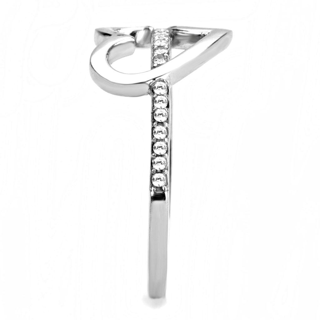 DA164 - High polished (no plating) Stainless Steel Ring with AAA Grade CZ in Clear