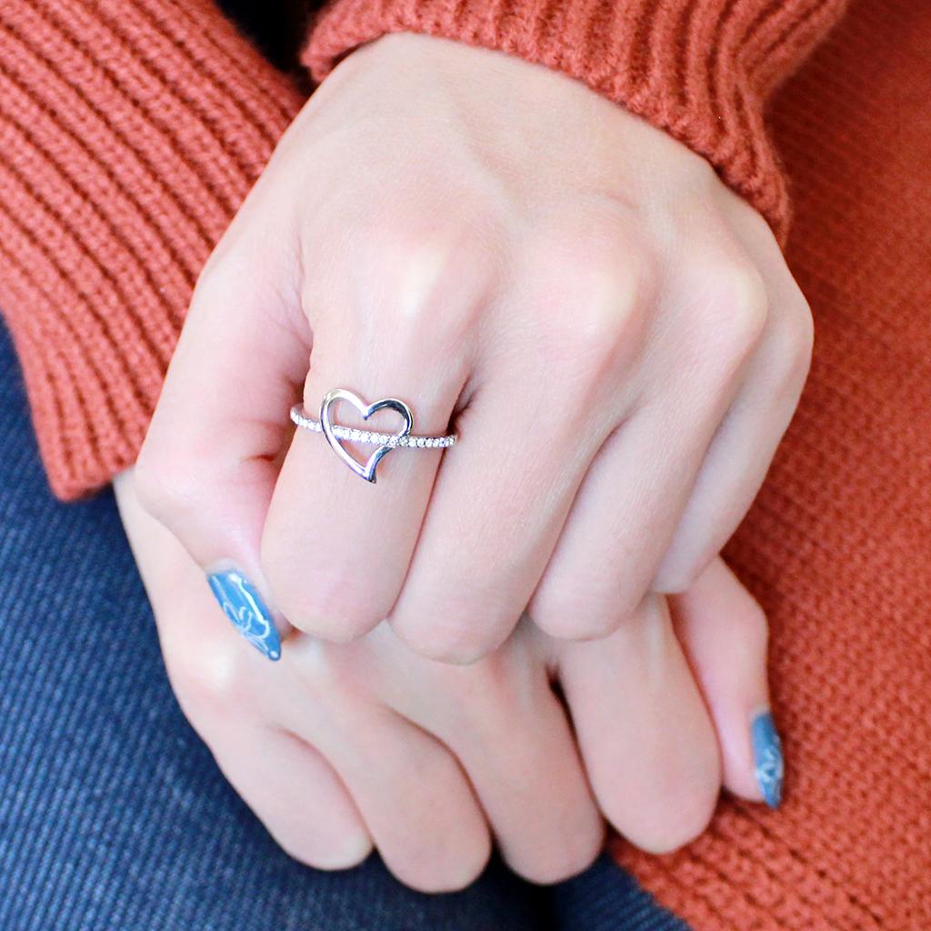 DA164 - High polished (no plating) Stainless Steel Ring with AAA Grade CZ in Clear