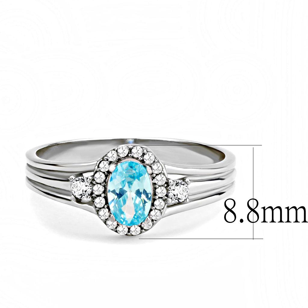 DA166 - High polished (no plating) Stainless Steel Ring with AAA Grade CZ in Sea Blue