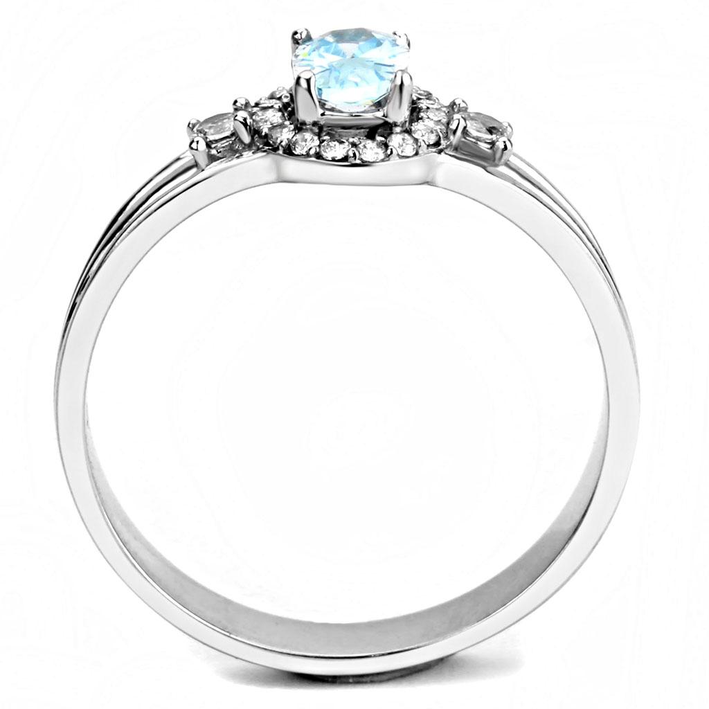 DA166 - High polished (no plating) Stainless Steel Ring with AAA Grade CZ in Sea Blue