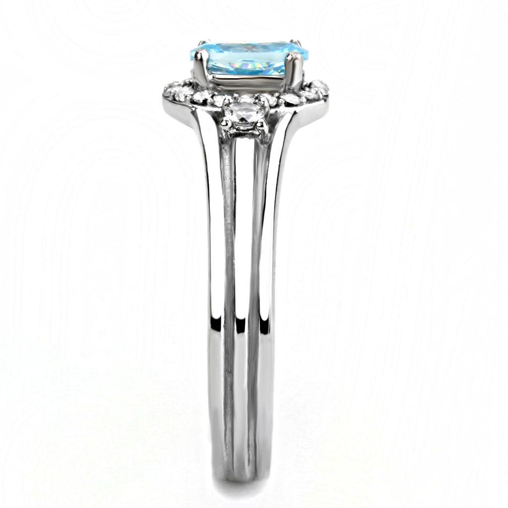 DA166 - High polished (no plating) Stainless Steel Ring with AAA Grade CZ in Sea Blue