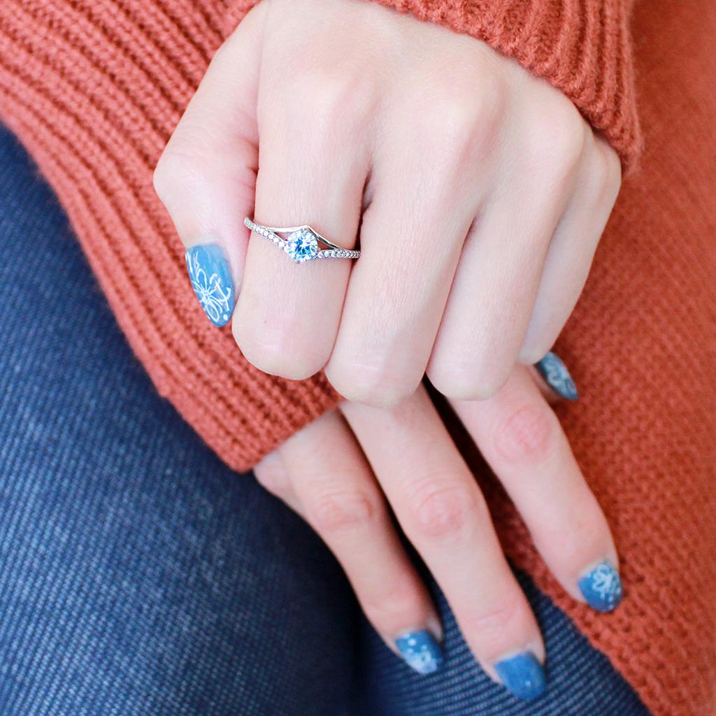 DA167 - High polished (no plating) Stainless Steel Ring with AAA Grade CZ in Sea Blue