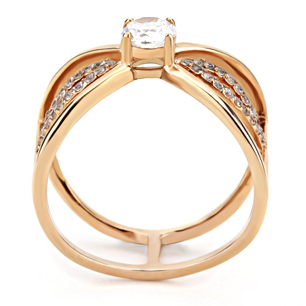 DA169 - IP Rose Gold(Ion Plating) Stainless Steel Ring with AAA Grade CZ in Clear