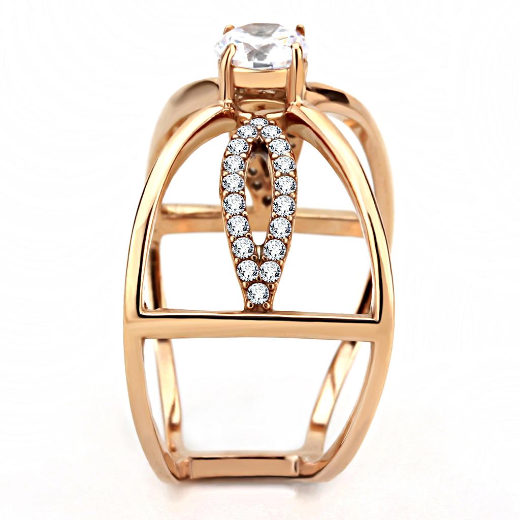 DA169 - IP Rose Gold(Ion Plating) Stainless Steel Ring with AAA Grade CZ in Clear