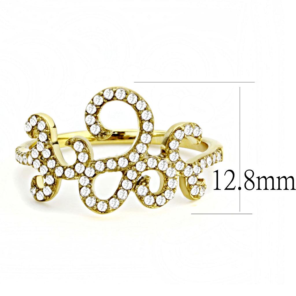 DA170 - IP Gold(Ion Plating) Stainless Steel Ring with AAA Grade CZ in Clear