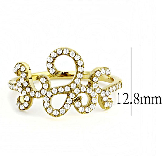 DA170 - IP Gold(Ion Plating) Stainless Steel Ring with AAA Grade CZ in Clear