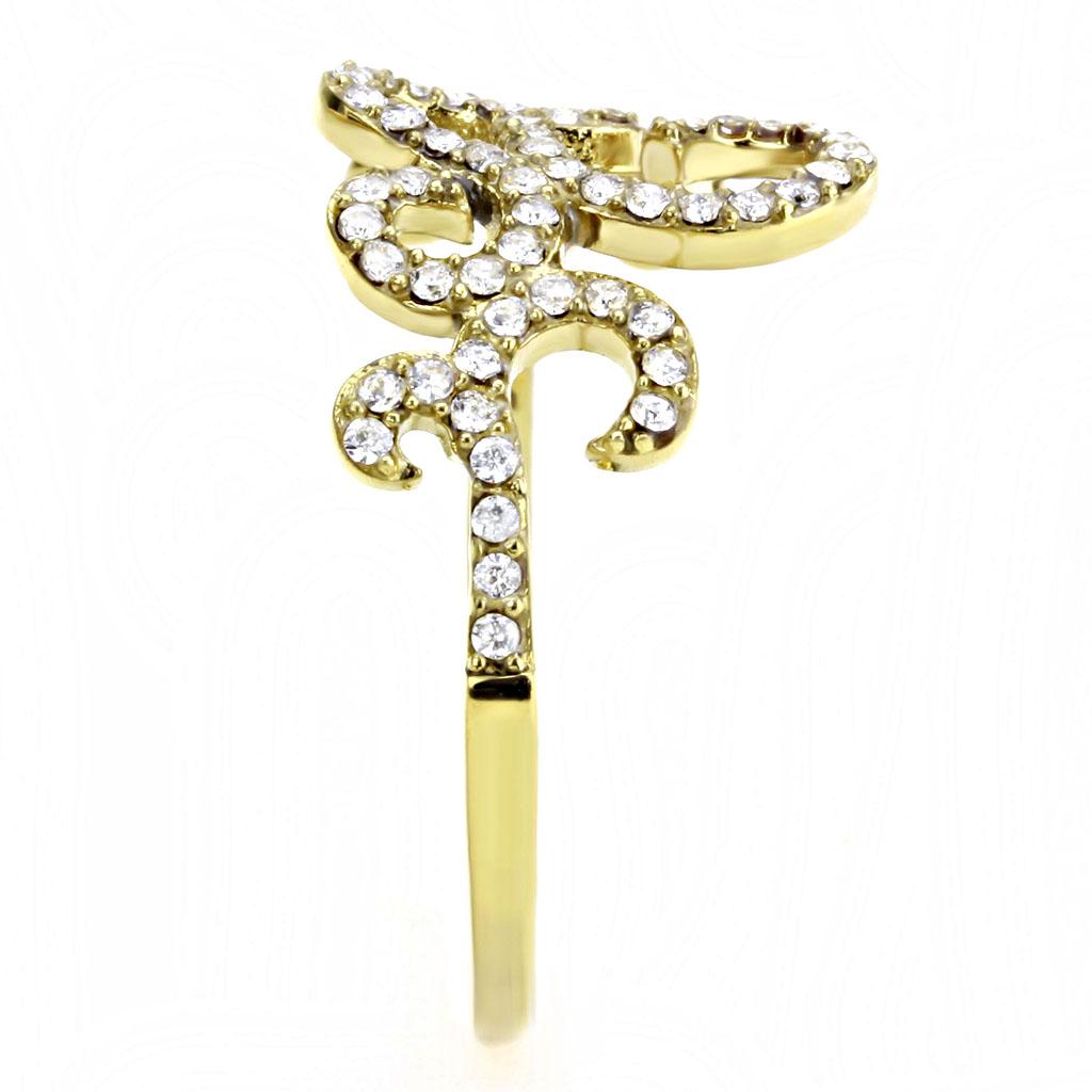 DA170 - IP Gold(Ion Plating) Stainless Steel Ring with AAA Grade CZ in Clear
