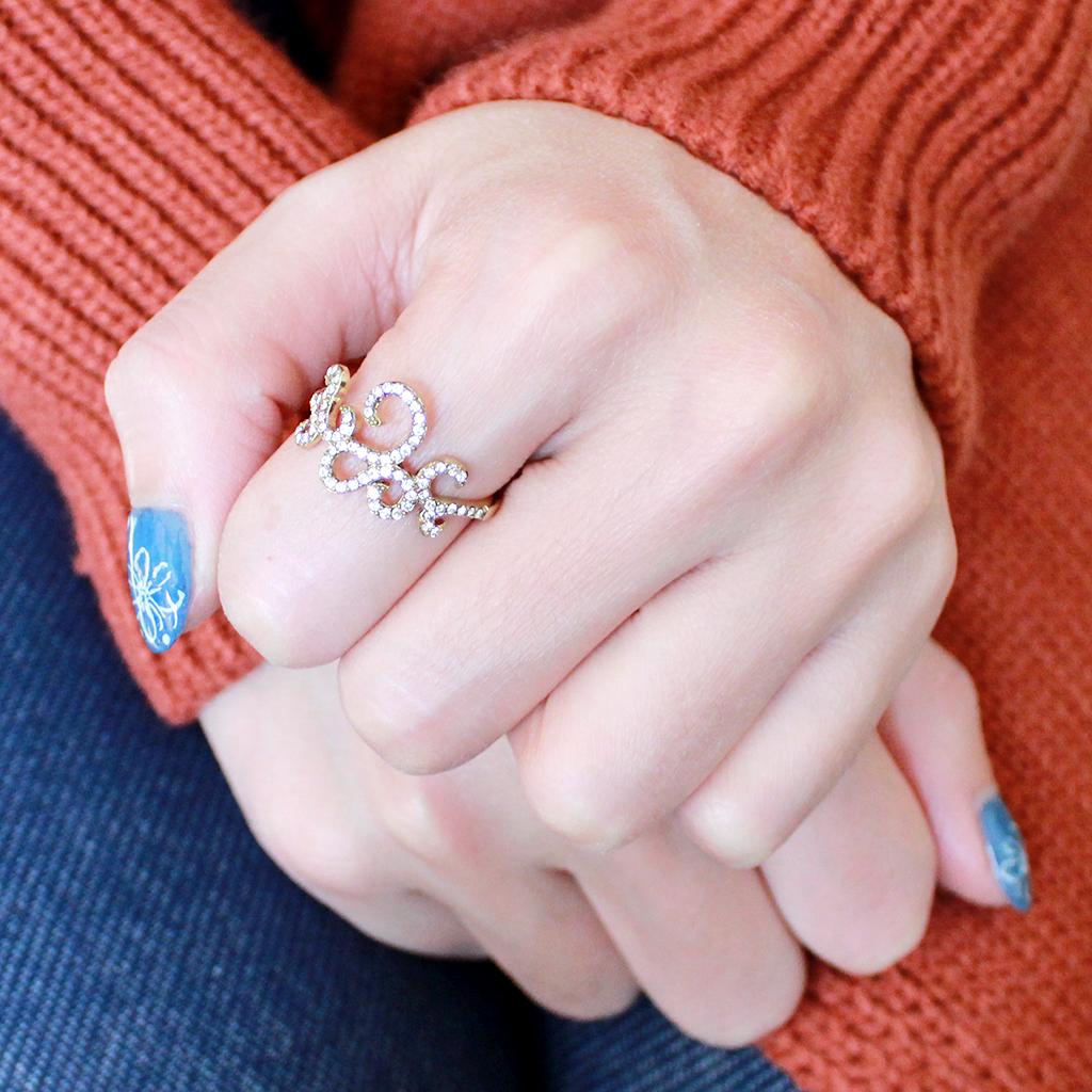 DA170 - IP Gold(Ion Plating) Stainless Steel Ring with AAA Grade CZ in Clear