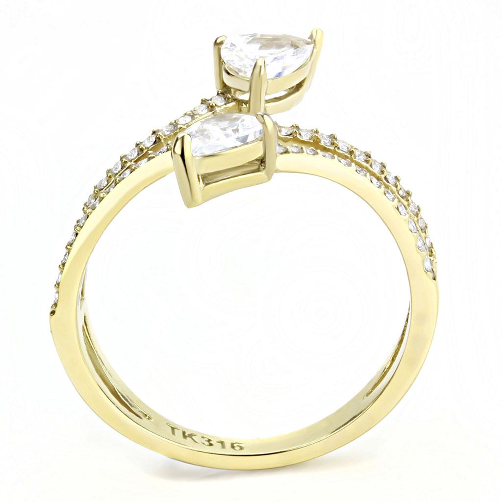DA171 - IP Gold(Ion Plating) Stainless Steel Ring with AAA Grade CZ in Clear