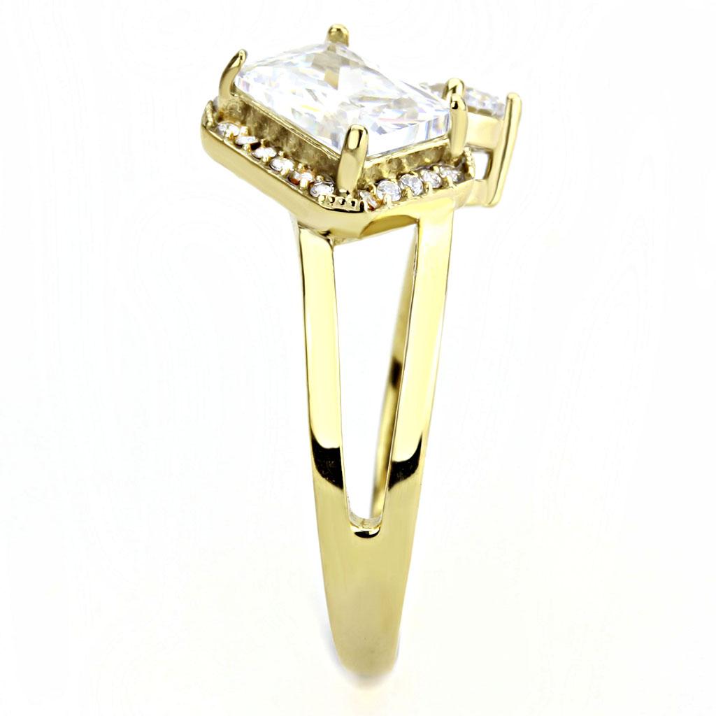DA173 - IP Gold(Ion Plating) Stainless Steel Ring with AAA Grade CZ in Clear