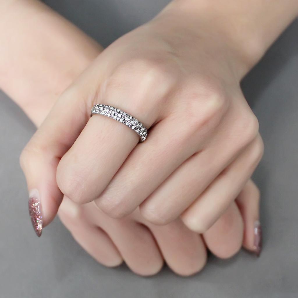 DA231 - High polished (no plating) Stainless Steel Ring with AAA Grade CZ in Multi Color
