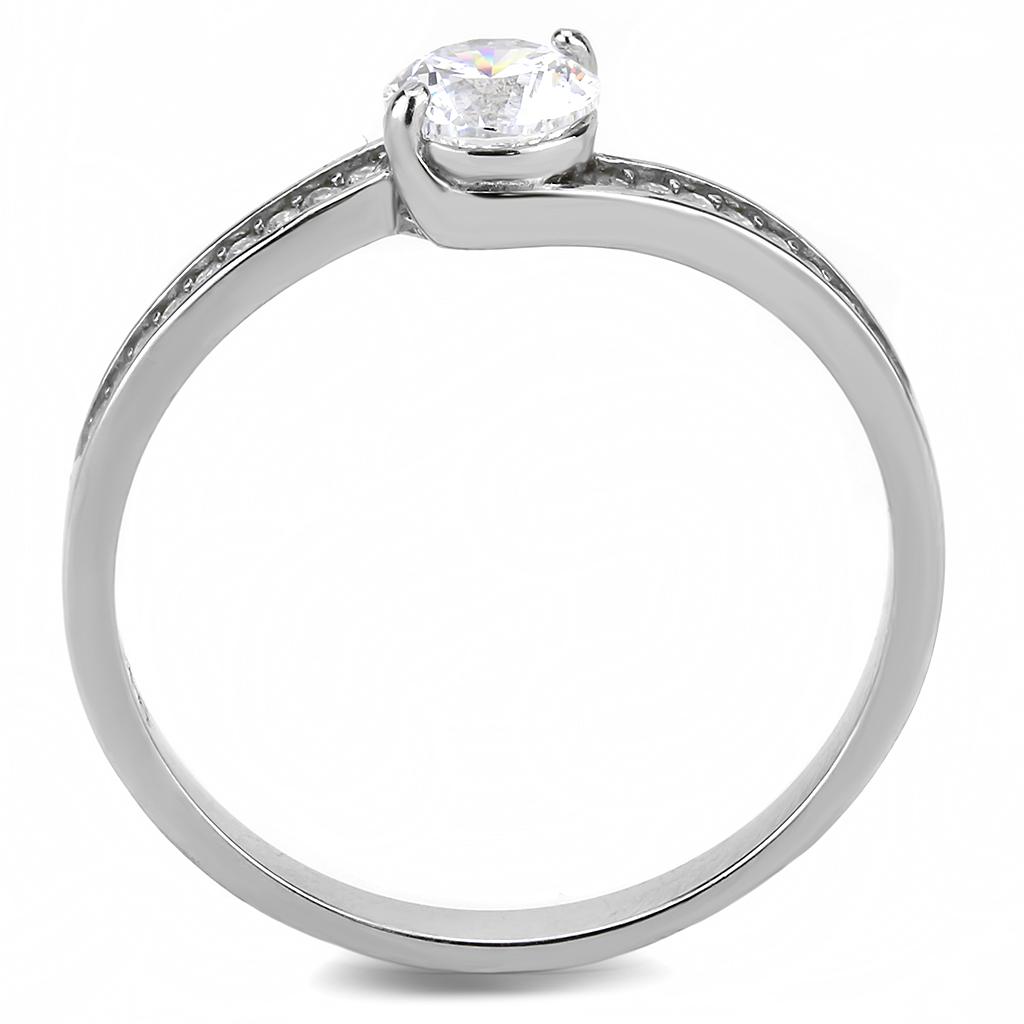 DA233 - High polished (no plating) Stainless Steel Ring with AAA Grade CZ in Clear