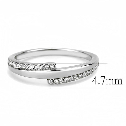 DA234 - High polished (no plating) Stainless Steel Ring with AAA Grade CZ in Clear