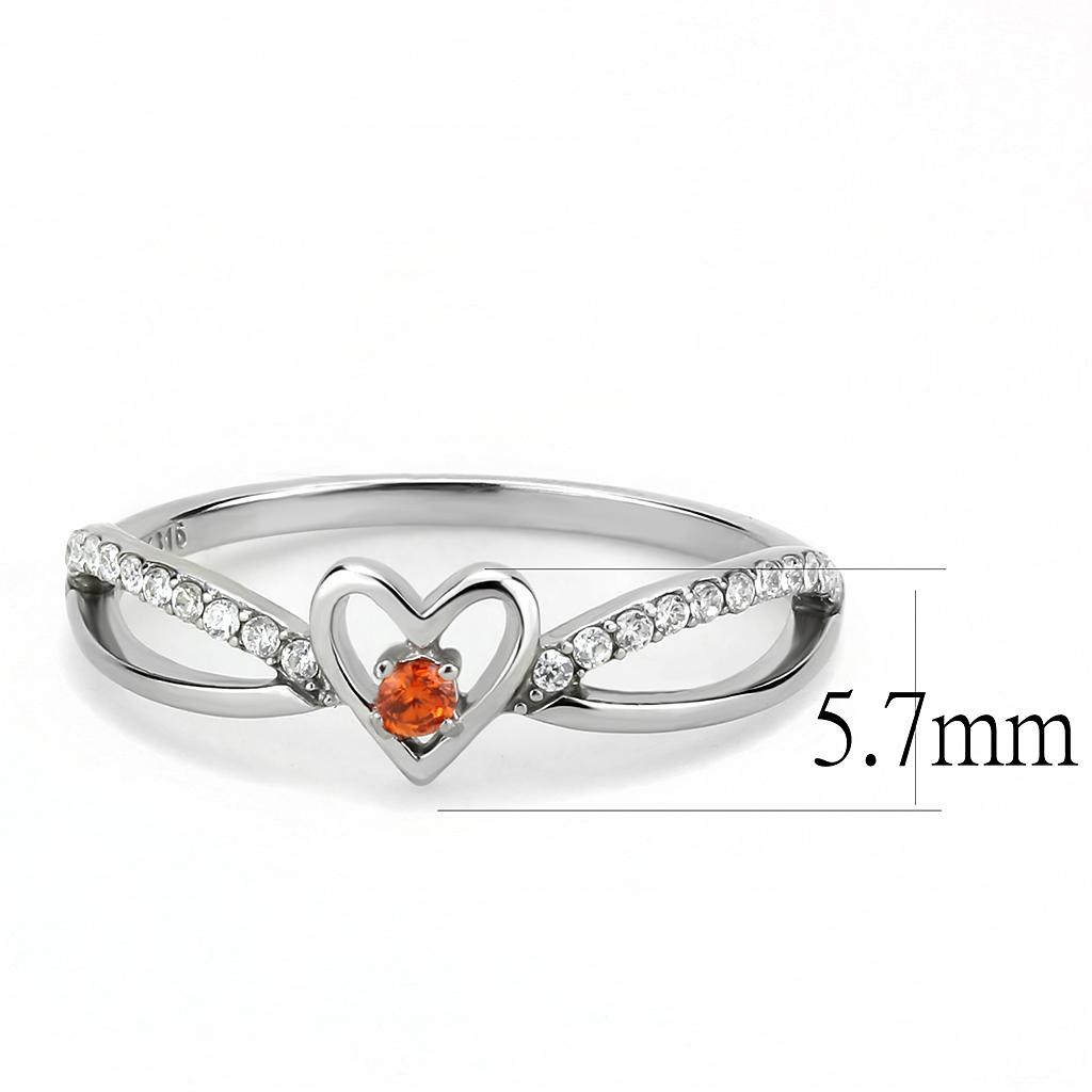 DA235 - High polished (no plating) Stainless Steel Ring with AAA Grade CZ in Orange