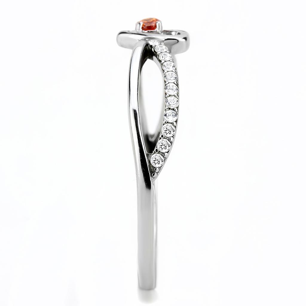 DA235 - High polished (no plating) Stainless Steel Ring with AAA Grade CZ in Orange