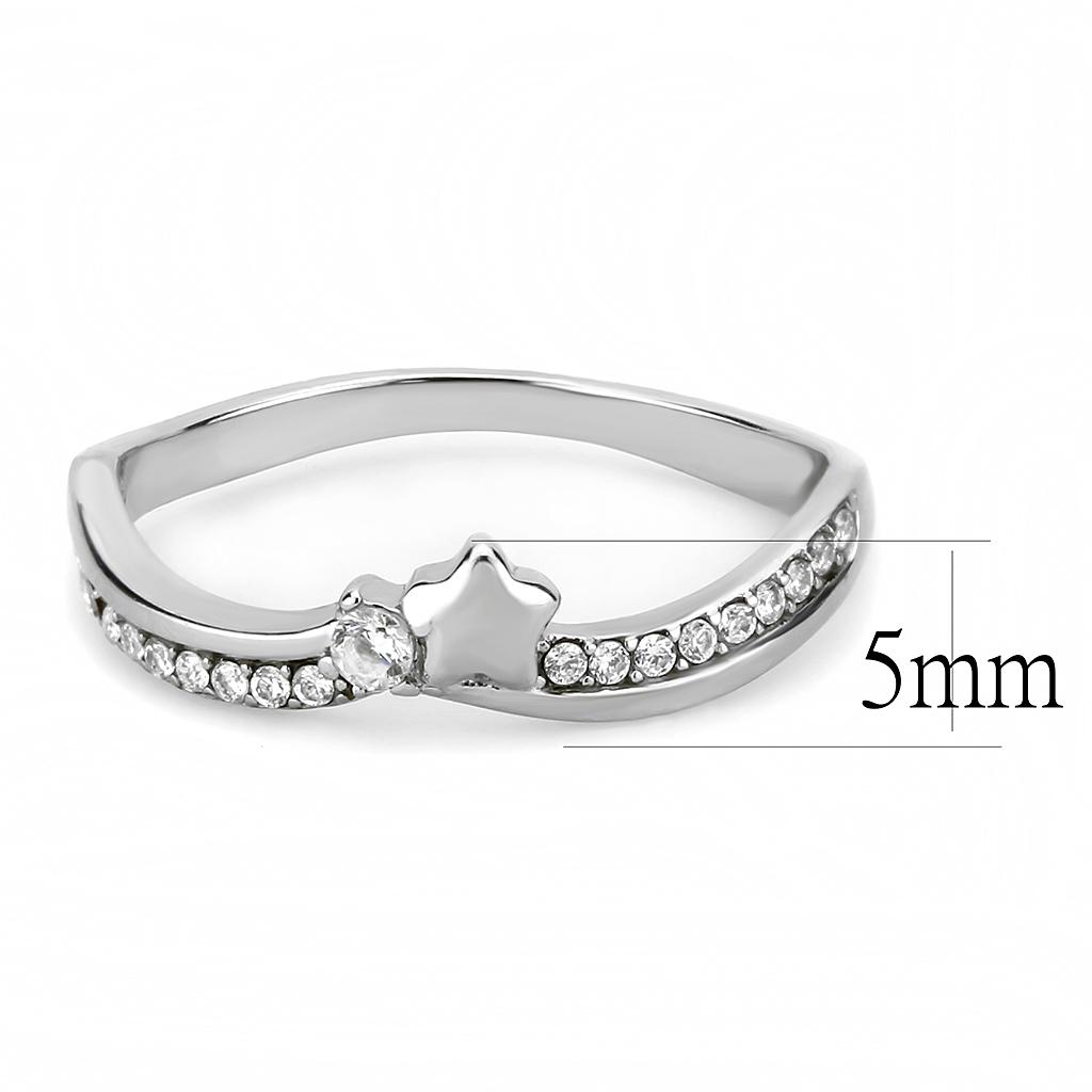 DA236 - High polished (no plating) Stainless Steel Ring with AAA Grade CZ in Clear