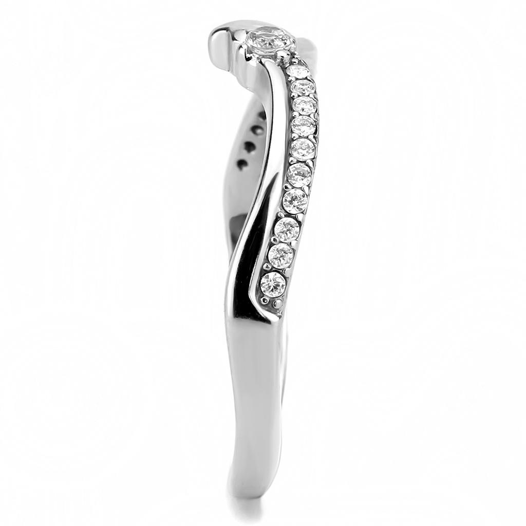 DA236 - High polished (no plating) Stainless Steel Ring with AAA Grade CZ in Clear
