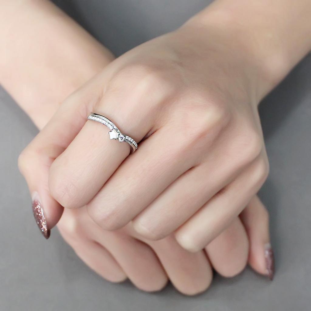 DA236 - High polished (no plating) Stainless Steel Ring with AAA Grade CZ in Clear
