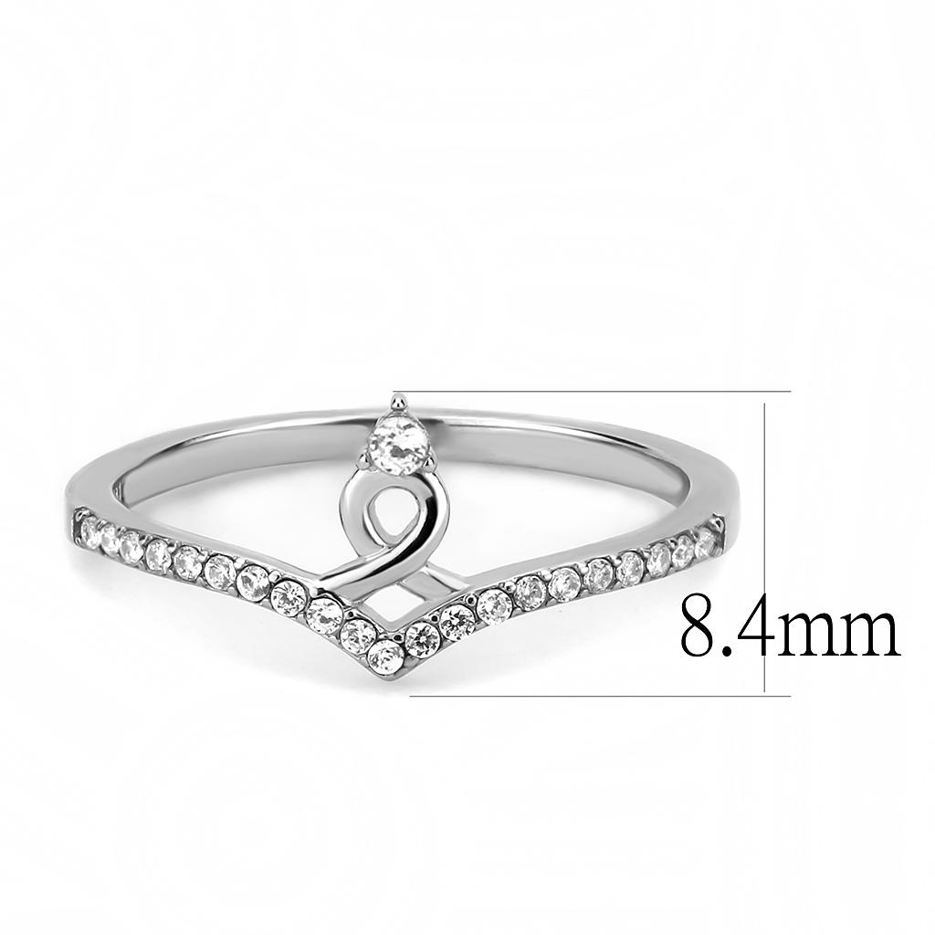DA237 - High polished (no plating) Stainless Steel Ring with AAA Grade CZ in Clear