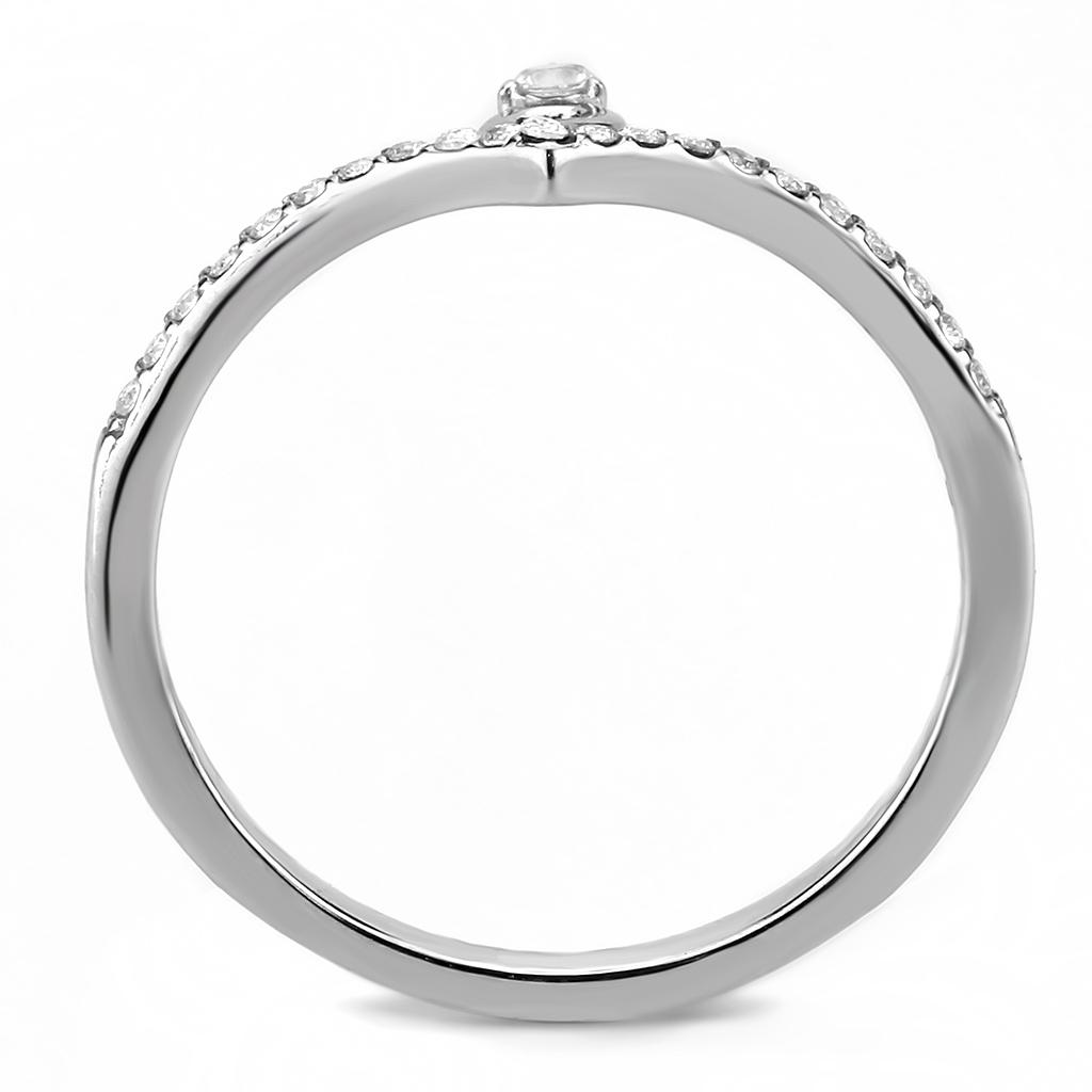 DA237 - High polished (no plating) Stainless Steel Ring with AAA Grade CZ in Clear