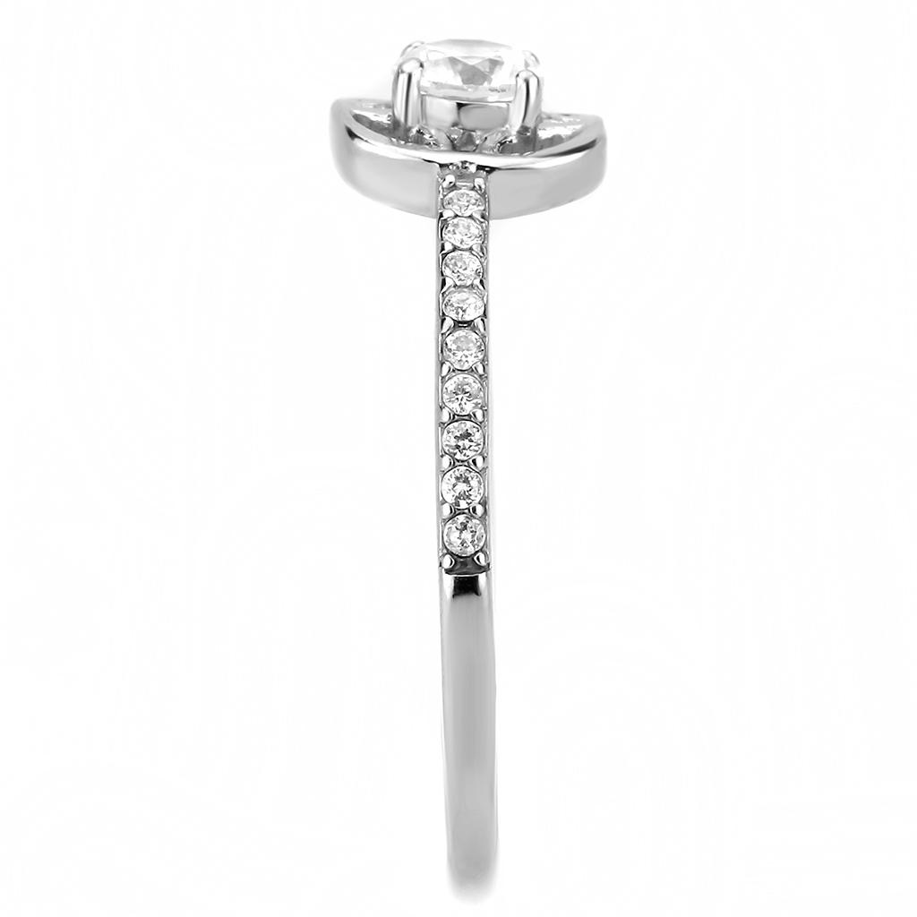 DA238 - High polished (no plating) Stainless Steel Ring with AAA Grade CZ in Clear