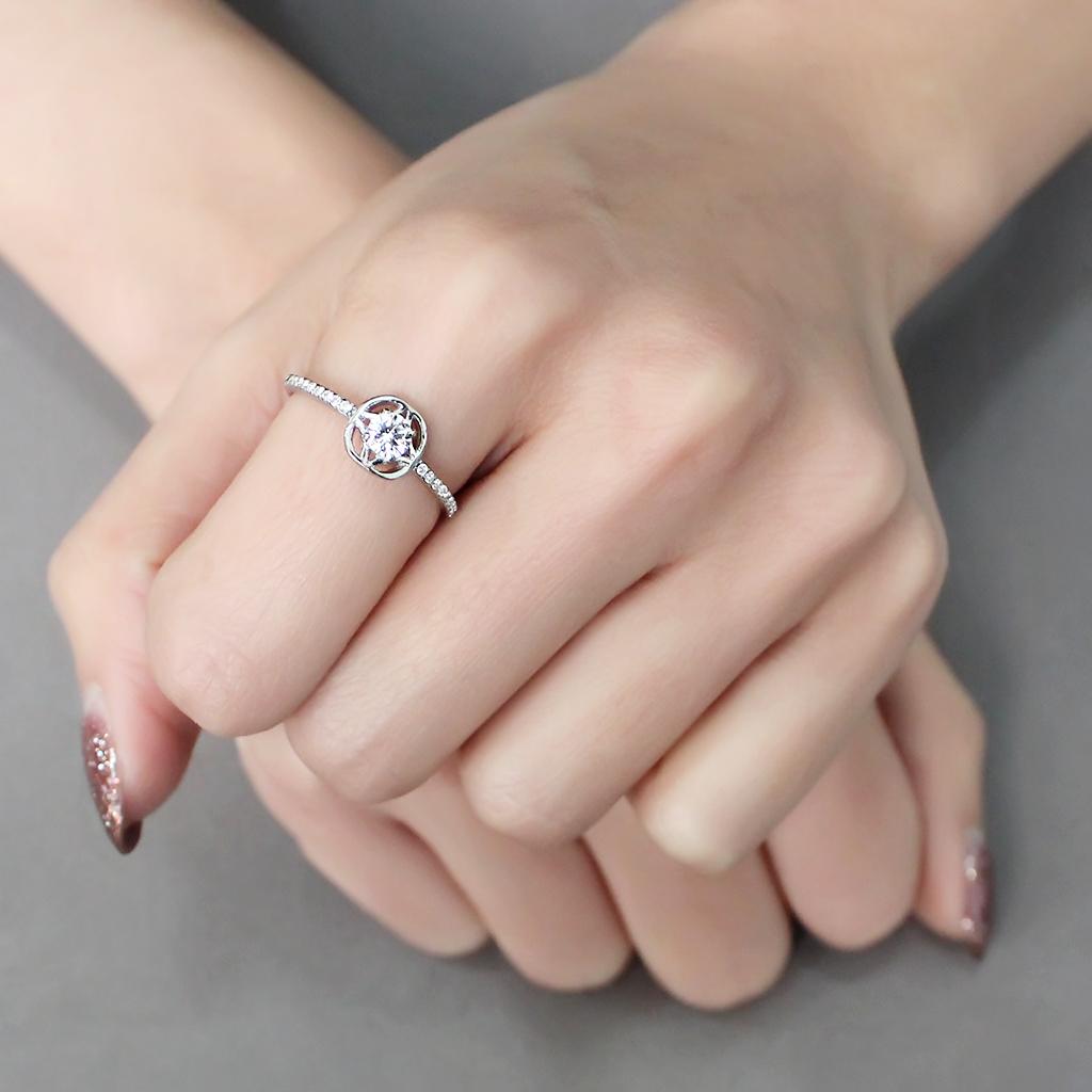 DA238 - High polished (no plating) Stainless Steel Ring with AAA Grade CZ in Clear