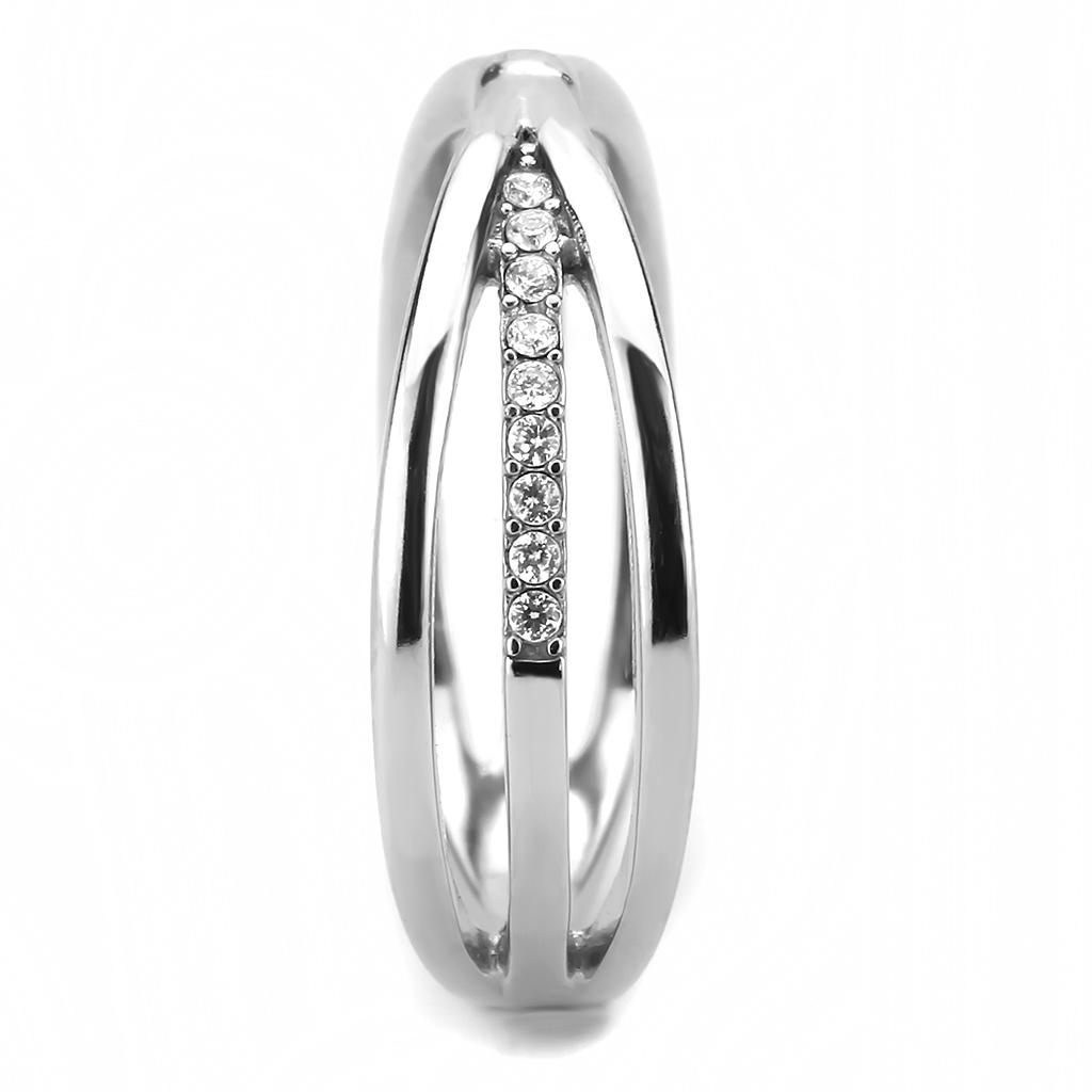DA239 - High polished (no plating) Stainless Steel Ring with AAA Grade CZ in Clear