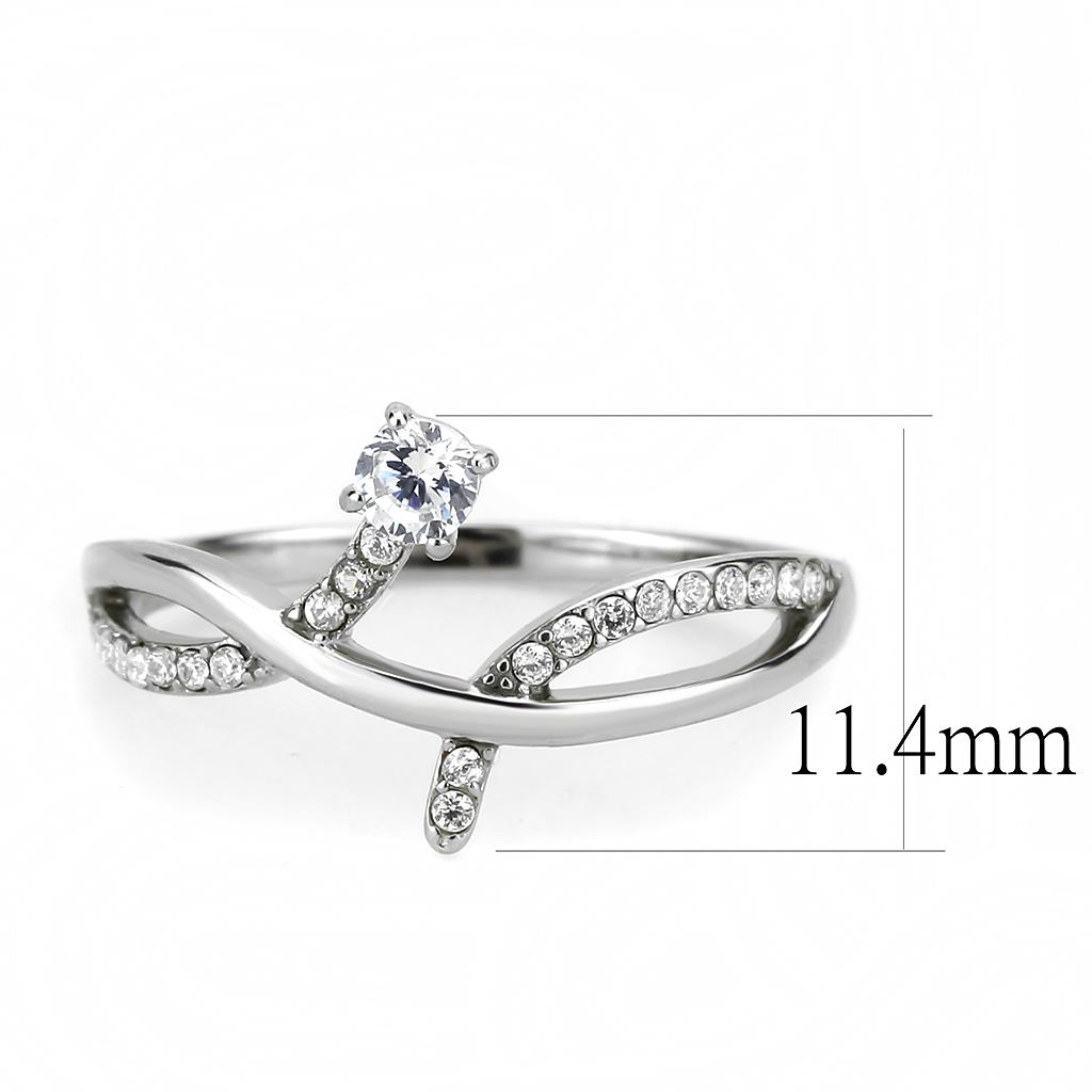 DA240 - High polished (no plating) Stainless Steel Ring with AAA Grade CZ in Clear