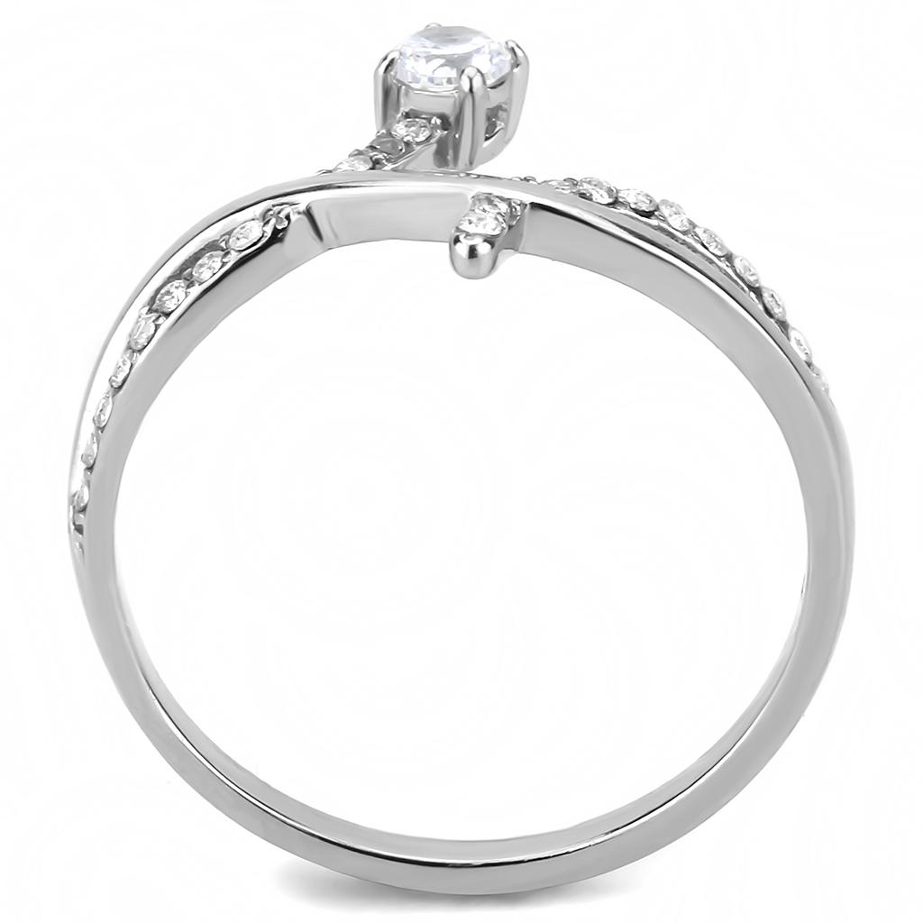 DA240 - High polished (no plating) Stainless Steel Ring with AAA Grade CZ in Clear