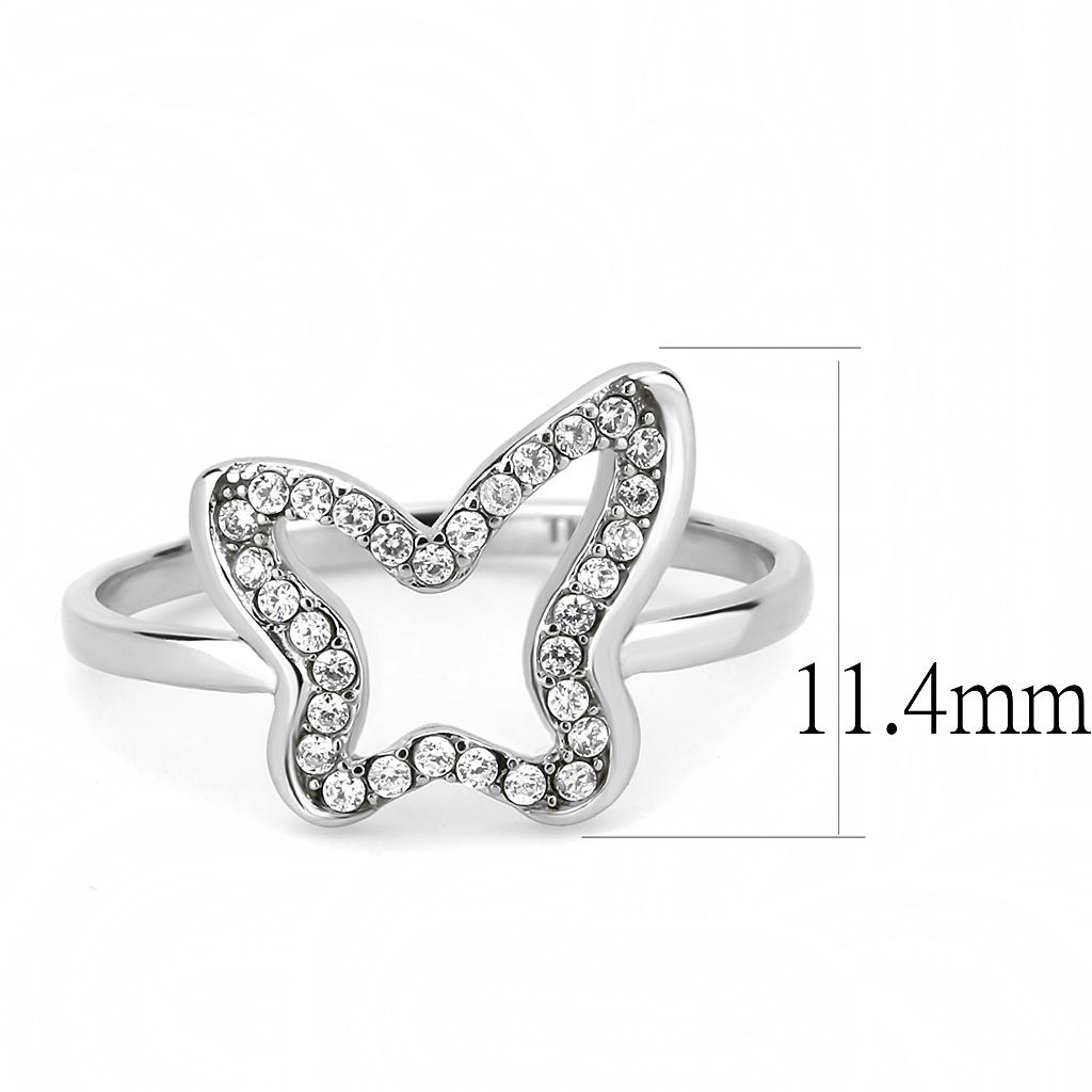 DA241 - High polished (no plating) Stainless Steel Ring with AAA Grade CZ in Clear