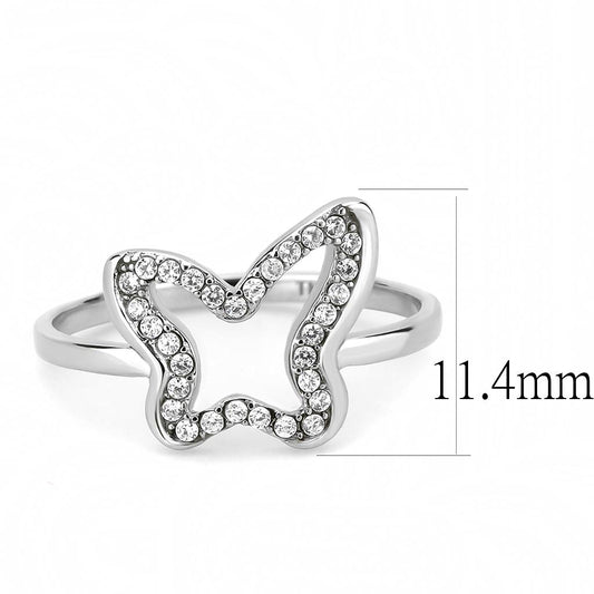 DA241 - High polished (no plating) Stainless Steel Ring with AAA Grade CZ in Clear