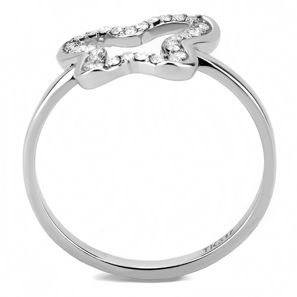DA241 - High polished (no plating) Stainless Steel Ring with AAA Grade CZ in Clear