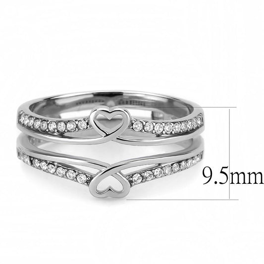 DA242 - High polished (no plating) Stainless Steel Ring with AAA Grade CZ in Clear