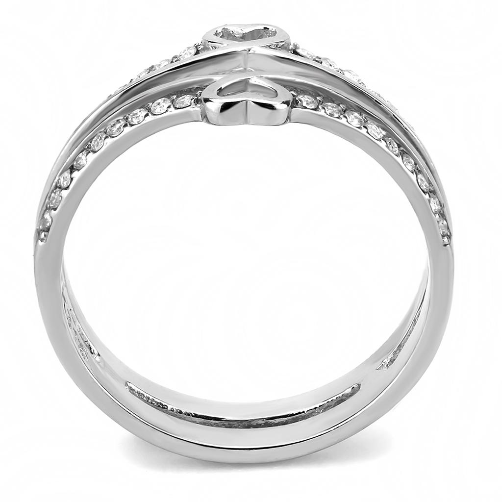 DA242 - High polished (no plating) Stainless Steel Ring with AAA Grade CZ in Clear