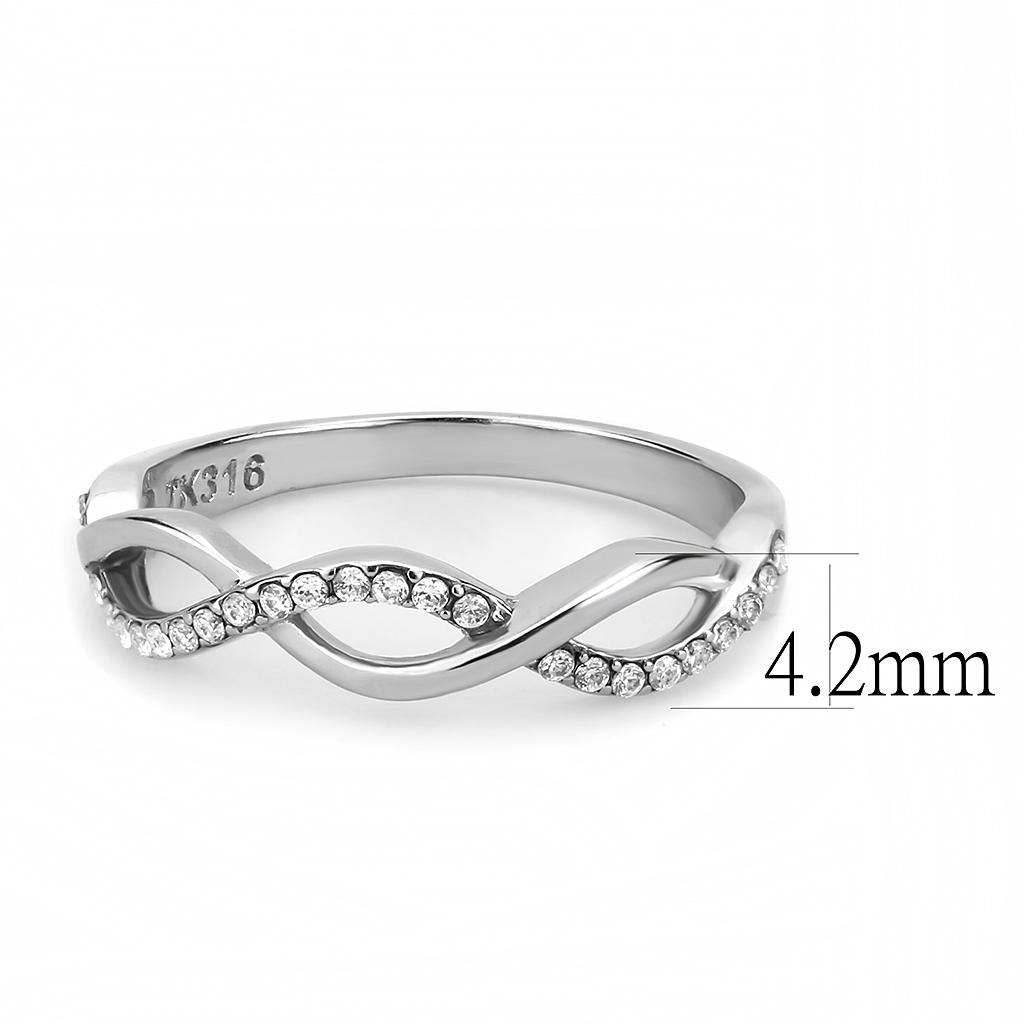 DA243 - High polished (no plating) Stainless Steel Ring with AAA Grade CZ in Clear