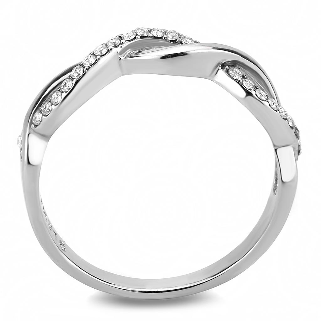 DA243 - High polished (no plating) Stainless Steel Ring with AAA Grade CZ in Clear