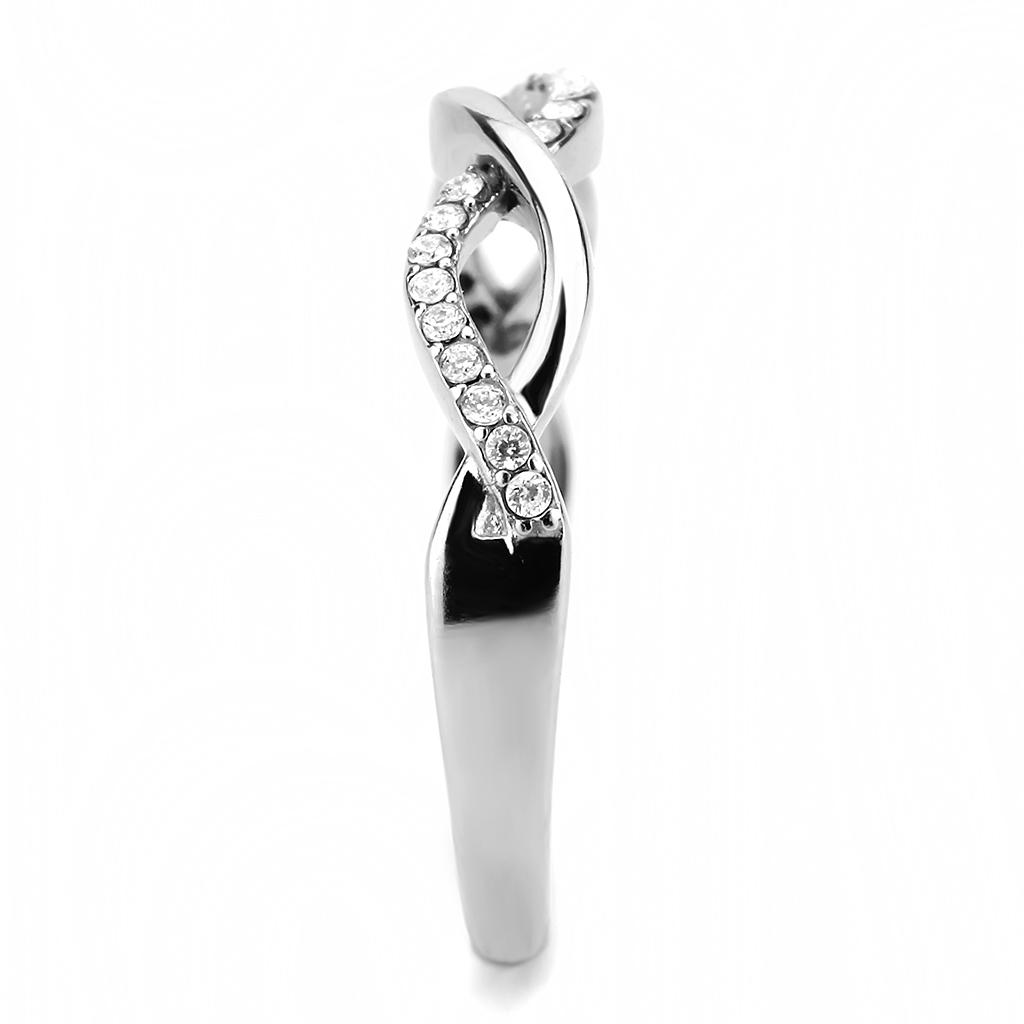 DA243 - High polished (no plating) Stainless Steel Ring with AAA Grade CZ in Clear